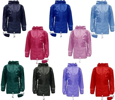 HOMBRECASA Kids Plain Packaway Cagoules Boys Girls Zip Up Hooded Raincoat Waterproof Jacket