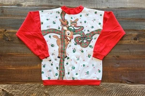 Vintage Rudolph The Red Nosed Reindeer Sweatshirt Christmas Bells Holly Berry - Picture 1 of 12