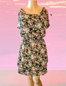 EXPRESS Women's Black Pink Floral Dress Attached Tank Top Size XS - Picture 1 of 8