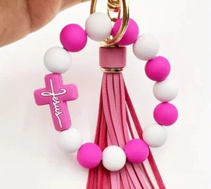 Jesus -Silicon Beaded Bracelet Wristlet ,Tassell &Keychain - Picture 1 of 1