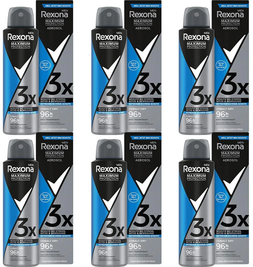 6x Rexona Men Maximum Protection Deo Spray Cobalt Dry, 96h Schutz Deospray - Bild 1 von 1