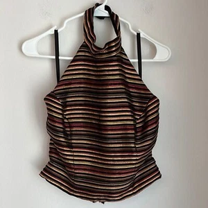 Cache Vintage women’s Striped Halter Neck Top zip metallic holiday size 10 GUC! - Picture 1 of 8