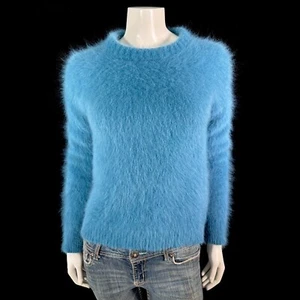 80% Angora Fuzzy Vintage Dusty-Blue Long-Sleeve Pullover Sweater 35 in bust - Picture 1 of 10
