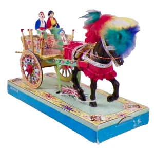 Sicilian Pony Cart Donkey Horse People Ruggero King Wood Small Folk Art Vintage - Picture 1 of 12