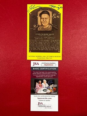 Johnny Mize Signed HOF Plaque Postcard w/ JSA Cardinals! Yankees! (d.1993)! - Image 1 of 4