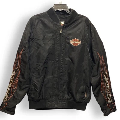 Harley Davidson 尼龙轰炸机夹克男式中号全拉链网眼衬里轻便 — 第 1/4 张图片