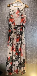 Calvin Klein Womens Chiffon Flowy Maxi Dress Size 10 Floral Smoked Pleated - Picture 1 of 13