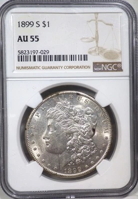 1899-S Morgan Silver Dollar NGC graded AU 55 "Much Luster"  FREE SHIPPING - Image 1 of 4