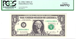 2003-A $1 FRN PCGS Gem New 66PPQ BOOKEND RADAR Serial #C88344388A - Picture 1 of 2