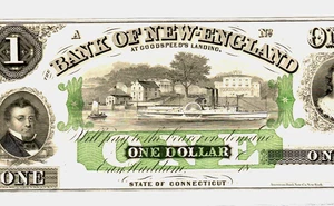 $1 "BANK OF NEW ENGLAND" (CONNECTICUT)"GREEN PRINT" (NEW ENGLAND)  CRISPY!!! - Picture 1 of 3