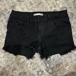 Daytrip Womens Black Jean Shorts Size 28 High-Rise Distressed Frayed Hem - Picture 1 of 6