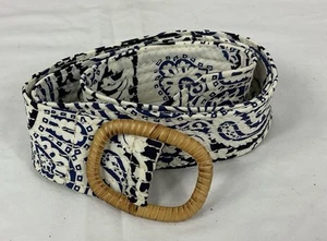 J. Crew Belt Women S/M Cotton Blue Black White Stitched Metal Rattan Buckle - Picture 1 of 3