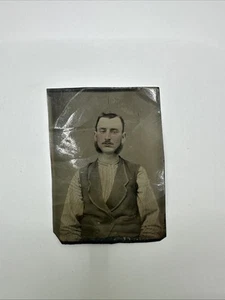 Antique Tintype Photograph Man Mustache Sideburns Down On His Luck Portrait - Picture 1 of 5