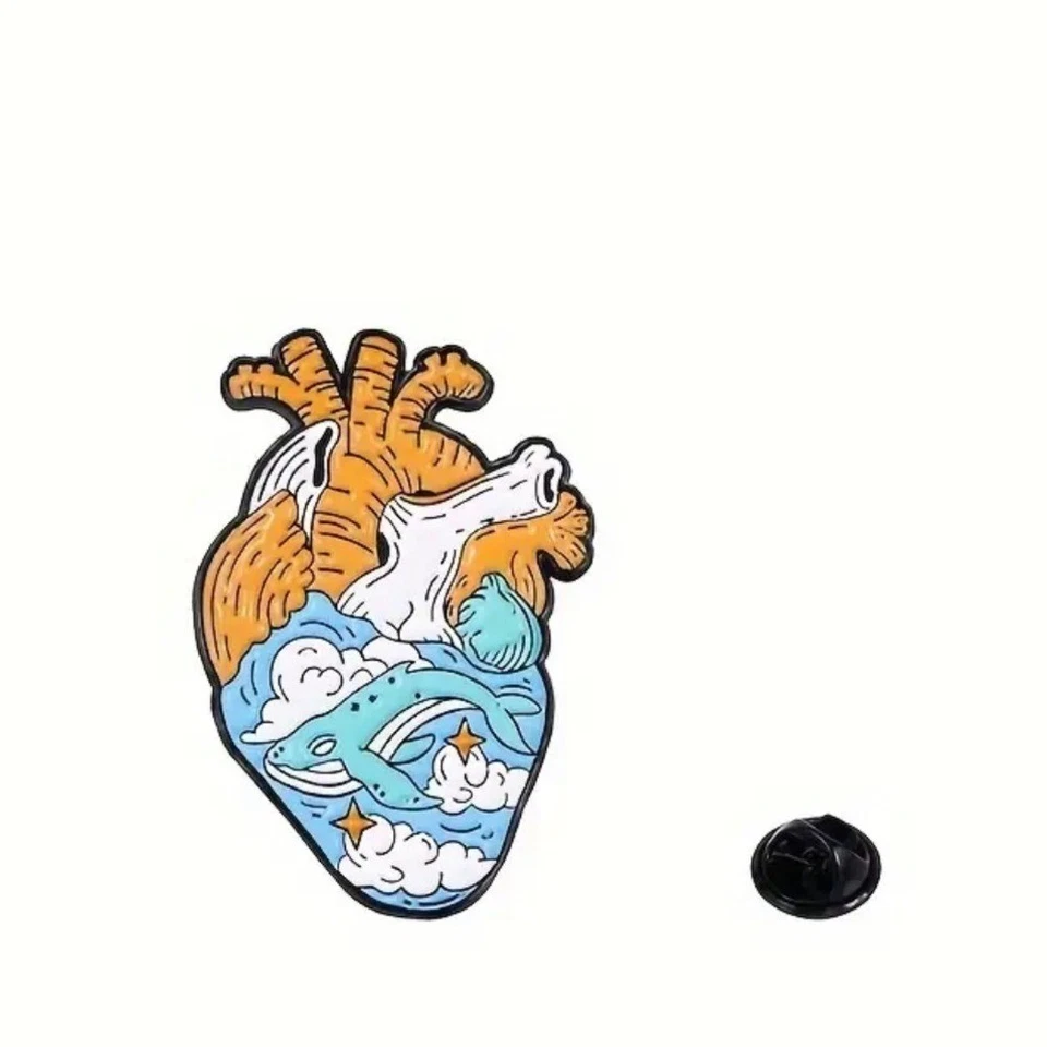 Pin de esmalte corazón artístico ballena Foto 1 de 1