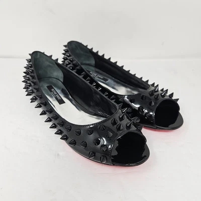 Sapatilhas Ruthie Davis femininas tamanho 6.5 EUA patente brilhante preto couro ligado pontas - Imagem 1 de 4