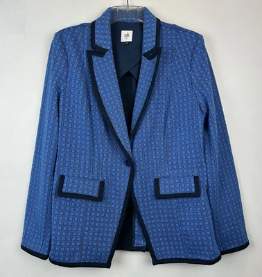 Blazer CAbi Scholarship Mediano Estampado Geométrico Ponte Tejido Azul Estilo 6027 Oficina Foto 1 de 4