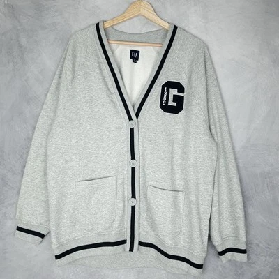 GAP Varsity Cardigan Sweater Womens Medium Heather Gray 1969 Patch Relaxed Fit - Image 1 of 4