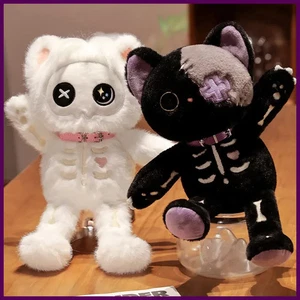 Juguete de peluche Kawaii negro esqueleto gato 35 cm gótico calavera gatito regalo de Halloween - Imagen 1 de 26