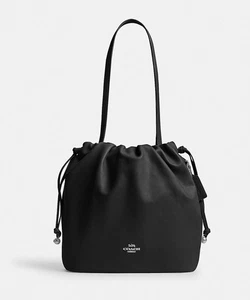 Coach Outlet Faye Drawstring Tote Bag CV947 SV/BK Sage Smooth Leather jp - Picture 1 of 5