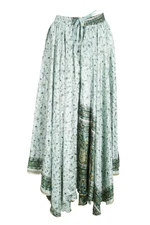 Boho Gypsy Hippy White Maxi Skirt Full Flared Divided Floral Uneven Skirts ML