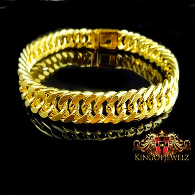 NUEVO BRAZALETE CADENA CUBANA MIAMI CHAPADO EN ORO AMARILLO TRIPLE 18K PARA HOMBRE 10 MM 8,5 PULGADAS Foto 1 de 4
