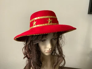 Vintage The Icing Ladies fashion Sunday Church Derby wool felt red Hat 22" M - Picture 1 of 9