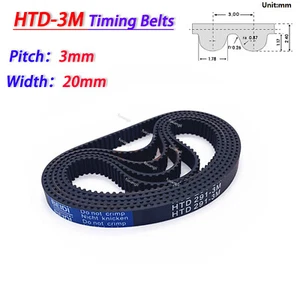 HTD-3M 90-3600mm Timing Belts Pitch 3mm Close Loop Rubber Drive Belt Width 20mm - Picture 1 of 6