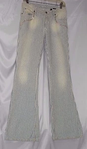 Blujeanious Jeans Size 27 (7)Bejeweled Distressed 60's Stripe New Low Cut Bell - Picture 1 of 8