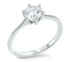 Sterling Silver 925 ROUND CLEAR CZ STONE DESIGN ENGAGEMENT RING 7MM SIZES 4-10*