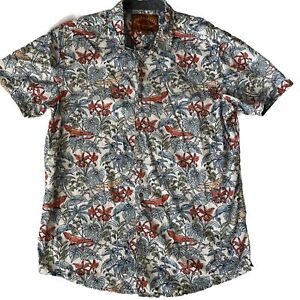 Men’s Hawaiian Shirt XL Button Up Blue Floral Red Camel Trade Mark Handcrafted