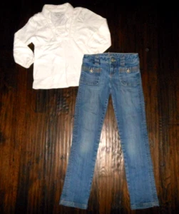 Girl's White Top & Old Navy Skinny Jeans Set Size 7/8 - Picture 1 of 3