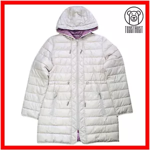 Kenneth Cole Womens Puffer Jacket Quilted Hooded Coat L Large Cinch Waist Beige - Picture 1 of 18