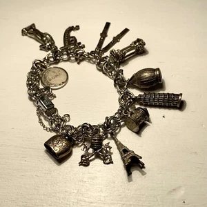 Vintage Elco Sterling Silver Charm Bracelet 11 Charms Rome Italy Spain Vatican - Picture 1 of 15