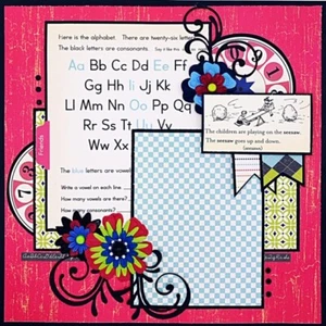 Alfabeto e fiori fatti a mano retrò giorni di scuola 12x12 pagina layout album prefabbricato - Foto 1 di 2