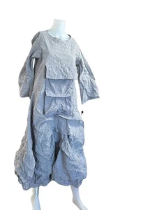 Heydari gestreiftes Crinkle Kleid grau weiß Art To Wear Größe S - Bild 1 von 13