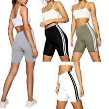 LADIES CASUAL CYCLING SHORTS SIDE STRIPES WEAR GYM RUNNING LEGGINGS SIZES 8-14