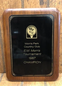 Vintage Wood Engraved Award Plaque Morris Park County Club 1987 Tourney Champion - Picture 1 of 2