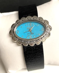Vintage ECCLISSI Sterling Silver Turquoise Dial #23635 Leather BD Watch New Batt - Picture 1 of 11