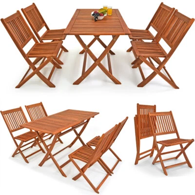 CASARIA® Wooden Garden Dining Table Chairs Set 4 Seater Foldable Patio Furniture