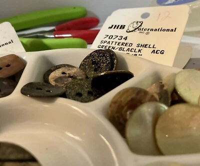 Vintage Shell Buttons JHB International Sew-On Black / Green Spattered 5/8" (12) - Image 1 of 4