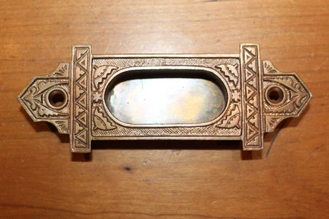Antique Victorian Ornate Cast Bronze Recessed Window Sash Lift L-133 Cover