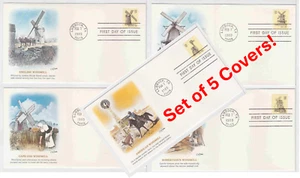 TurtlesTradingPost- Windmills- 1980 #1738-42 Booklet Pane- Fleetwood - 5 FDCs - Picture 1 of 7