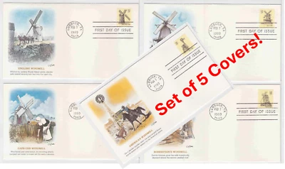 TurtlesTradingPost- Windmills- 1980 #1738-42 Booklet Pane- Fleetwood - 5 FDCs - Image 1 of 4