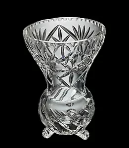 Vintage Heavy Clear Cut Crystal 3-Footed Vase 8.75” H Excellent Condition - Picture 1 of 10