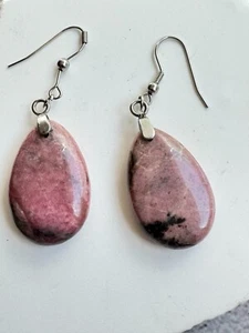 Pink Rhodonite Teardrop Gemstone Earrings ~ 165 - Picture 1 of 3