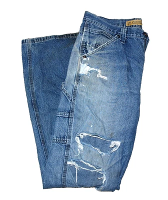 LEE PETO CARPINTERO Hombre Denim Azul Jeans Ropa de Trabajo Utilidad Envejecido 33x34 Foto 1 de 4