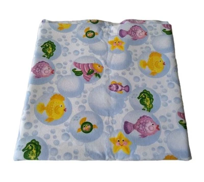 Fish Bubbles Print Cotton Flannel Fabric 1.25 Yards 46x43 Blue Unisex Baby - Image 1 of 4