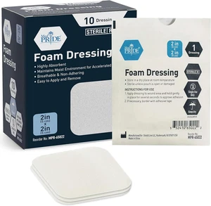 NEW Med Pride Foam Dressings - Sterile Hydrophilic, 2"x2"-6"x6" 1/10 Pack - Picture 1 of 14