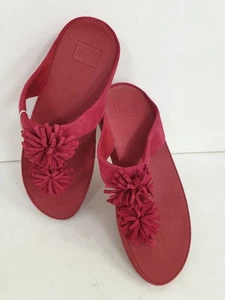 FitFlop Skyrocket Toe Post Flip Flops UK7 Classic Red Leather Design To Top NWT - Picture 1 of 14