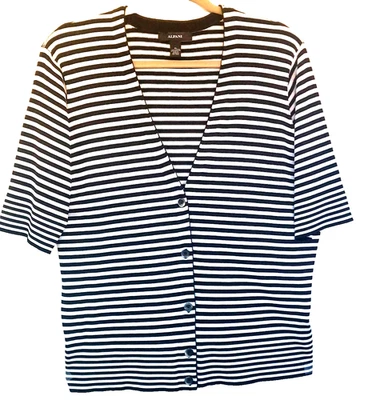 Новый ALFANI женщин куртка кардиган XL на пуговицах трикотажа черный/белый удобный легкий вес - Изображение 1 из 4